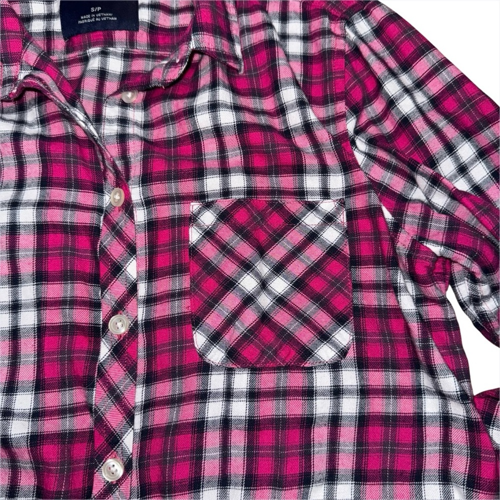 Y2K American Eagle Pink Plaid Button Down Long Sleeve Shirt Women’s Small Cotton - Picture 3 of 10